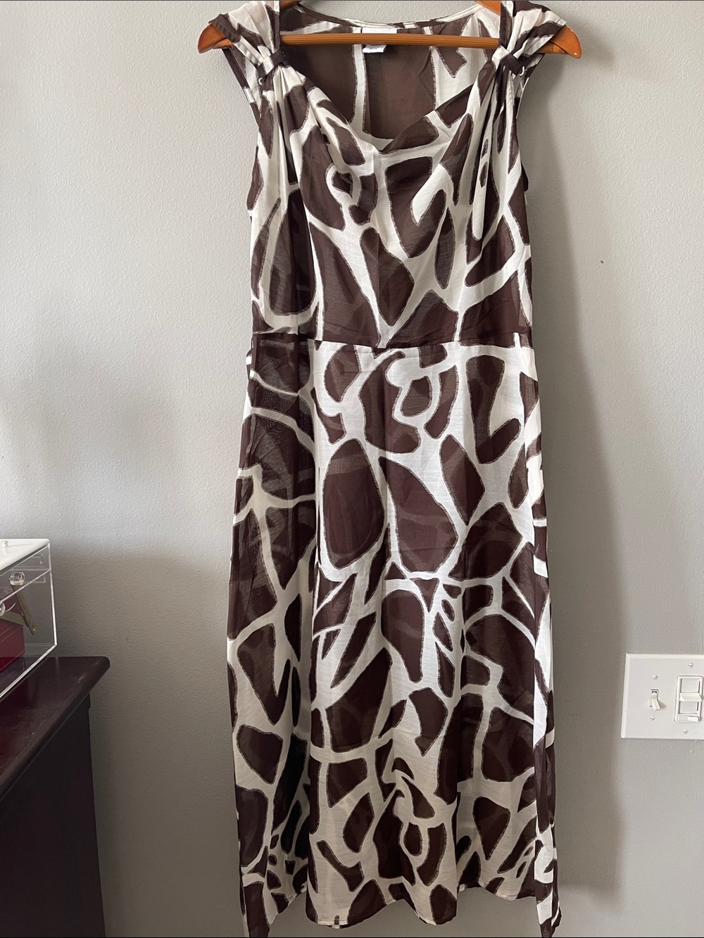 Jaclyn Smith Brown and White Midi A-line Dress with Animal Print M romantic